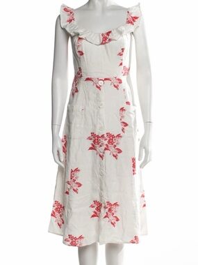 Reformation White Midi Dress with Red Floral Print